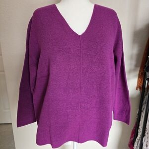 J. Jill Rich Pink Sapphire XL fit 1X 2X V-Neck Sweater NWT